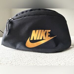 Nike Men's Black Belt Bag with Gold Logo